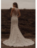 Ivory Lace Tulle Sheer Buttons Back Modern Wedding Dress